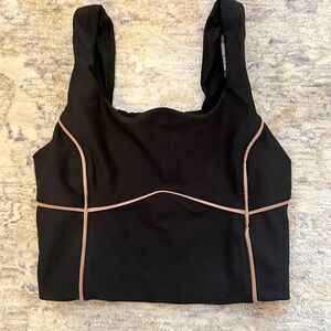 Abercrombie & Fitch Black Crop Tank with Taupe Piping